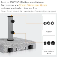 Outsunny Sonnenschirmständer aus Granit, 28 kg, Räder, für Schirmmasten 32/38/48mm, Grau(m-4)