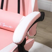 Vinsetto Sedia da Gaming Ergonomica con Poggiatesta, Altezza Regolabile e Reclinabile, Poltrona Girevole con Ruote, 63x67x119-127cm, Rosa(m-9)