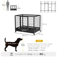 PawHut 43" Heavy Duty Metal Dog Crate Pet Cage with Tray Wheeled Dog Kennel - Black (Large)(m-3)