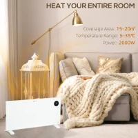 HOMCOM 2000W Electric Convector Heater, Freestanding or Wall Mounted, Space Heater with Adjustable Thermostat, Timer, White(m-4)