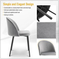 HOMCOM Dining Chairs Set of 2 Contemporary Design for Office Dining Kitchen with Soft Fabric Seat and Back Living Room, Grey(m-5)