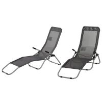 Outsunny Set of 2 Outdoor Patio Chaise Recliner Portable Lounge Chairs w/ Rust-Resistant Steel Frame & Adjustable Backrest, Grey(m-11)
