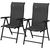 Outsunny Set of Two Folding Garden Chairs, with Seven-Position Adjustable Backs - Grey(m-11)