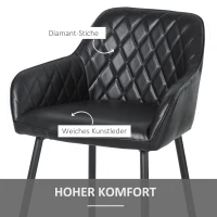 HOMCOM 2er-Set Barhocker mit Fußstütze, Barstühle mit Rückenlehne, Industrie Design Bistrohocker, Esszimmerstühle, PU, Schwarz, 55,5 x 57,5 x 93 cm(m-6)