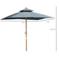 Outsunny 3 x 3 metre Patio Parasol Garden Umbrellas Sunshade Outdoor Wooden Parasol Canopy Double Tier, Dark Grey, BASE NOT INCLUDED(m-3)