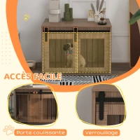 PawHut Cage caisse pour chien animaux intérieur porte coulissante, métal effet bois, dim. 57H x 80L x 54l cm(m-6)