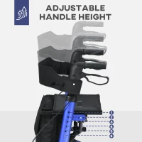 HOMCOM 4 Wheel Rollator with Seat and Back, Folding Mobility Walker with Carry Bag, Adjustable Height, Dual Brakes, Cane Holder, Lightweight Aluminium Walking Frame for Seniors and Disabled, Blue(m-7)