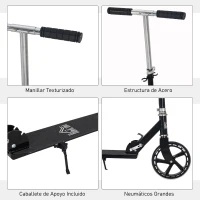 HOMCOM Patinete Plegable para Niños de 7-14 Años Scooter Infantil Manillar Ajustable en Altura de 4 Niveles con Freno 88x37x75-100 cm Negro(m-7)
