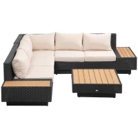 Outsunny 4-tlg. Luxus Polyrattan Gartengarnitur Gartenmöbel Garten-Set Sitzgruppe Loungeset Loungemöbel inkl. Ablagen und Beistelltisch Sitzkissen Schwarz(m-10)