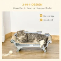 PawHut Kratzbrett für Katzen Wellpappe Kratzmöbel Kratzsofa mit Matte Kratzspielzeug Katzen Lounge Kratzpad Katzenspielzeug Weiß+Braun 60 x 29 x 26,5 cm(m-4)
