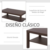 HOMCOM Mesa de Centro Moderna Mesa Baja con 2 Estantes de Almacenamiento Mesita para Salón Carga 20 kg 90x45x44,5 cm Nogal(m-5)