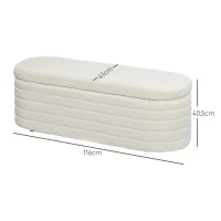 HOMCOM Bettbank, Stauraum, Teddy-Fleece, 116x41x40,5cm, Cremeweiß(m-3)