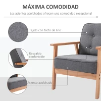 HOMCOM Butaca de Salón Moderna con Asiento Acolchado y Marco de Madera para Oficina Dormitorio 65x69x78 cm Gris(m-5)