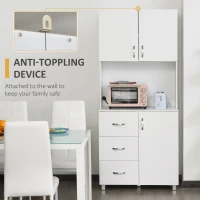 HOMCOM Free standing Kitchen Cupboard, Storage Cabinet with Doors and Sheleves, 3 drawers and Open Space, Adjustable Height Storage Unit, White(m-8)