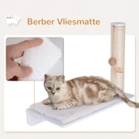 PawHut Kletterwand Katzen, Wandkratzbaum, Katzenliege mit Kratzbaum,53cm Katzenregal mit Ballspielzeug, Plüschauflage, Katzenkratzbaum, Katzensäule, Weiß(m-5)