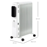 HOMCOM Radiador de Aceite bajo Consumo 2720W Radiador de Aceite Silencioso con 11 Elementos Temperatura Ajustable Protección contra Sobrecalentamiento Temporizador y Ruedas para 12-20 m² Blanco(m-3)