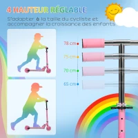 HOMCOM Trottinette pour enfants de 3 à 7 ans pliable roues lumineuses en PU musique 67 x 32 x 78 cm rose(m-5)