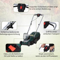 Durhand Akku-Rasenmäher mit 32 cm Schnittbreite 30-Liter-Grasfangkorb Höhenverstellung mit 2,5-Ah-Akku und Ladegerät 120 x 38 x 98 cm(m-7)