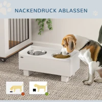 PawHut Erhöhte Fütterungsstation für Hunde, mit abnehmbarer Slow-Feeder-Matte, 2 Aluminiumschüsseln, Stauraum, Weiß(m-5)