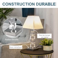 HOMCOM Lot de 2 lampes en cristal - lampe de table design contemporain - Ø 20 x 47H cm - abat-jour polyester blanc beige(m-6)