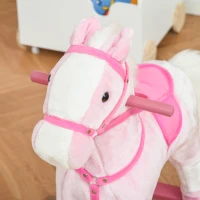 HOMCOM Cavallo a Dondolo in Legno con Suono Animale Regalo Giocattolo per i Bambini, 74 x 28 x 65 cm, Rosa(m-9)