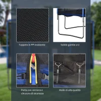 HOMCOM Trampolino Elastico da Esterno, Tappeto Elastico per Bambini e Adulti da Giardino con Rete di Sicurezza e Bordo Imbottito, Giochi da Giardino e Casa, Ø366x269cm, Blu e Nero(m-6)