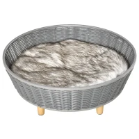 PawHut Panier pour chats surelevé canapé pour animaux en résine tressée imitation rotin lit sur pieds style cosy chic grand confort coussin moelleux lavable intégré 60 x 60 x 23,5 cm gris(m-10)