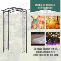 Outsunny Arco de Jardín con Doble Puerta Enrejado de Metal 108x45x215 cm con Cerradura para Plantas Trepaderas Enredaderas Exterior Patio Césped Boda Color Negro Mate(m-6)