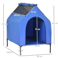 PawHut Caseta para Perros Grandes 130x85x121 cm Cama Elevada para Mascotas con Cubierta Desmontable y Ventanas de Malla Azul(m-3)