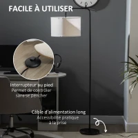 HOMCOM Lampadaire sur pied salon en métal noir moderne avec abat-jour câble de 180 cm 64 x 38 x 163,5 cm noir(m-5)