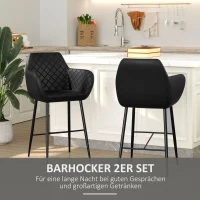 HOMCOM 2er-Set Barhocker mit Fußstütze, Barstühle mit Rückenlehne, Industrie Design Bistrohocker, Esszimmerstühle, PU, Schwarz, 55,5 x 57,5 x 93 cm(m-4)