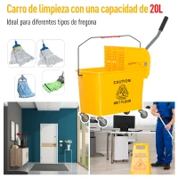 HOMCOM Cubo de Fregar 20L con Ruedas y Escurridor Cubo para Fregona con Separador de Agua 60x27x70,5 cm Amarillo(m-5)