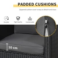 Outsunny 3 Pieces Rattan Bistro Set, Wicker Garden Furniture Set with Glass Top Coffee Table and Chairs, Thickened Washable Cushions for Outdoor, Patio, Balcony, Black(m-4)