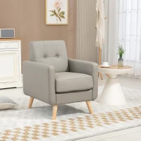 HOMCOM Retro Accent Chair, Tufted Living Room Chairs, PU Leather Armchair for Bedroom, Home Office, Grey(m-10)