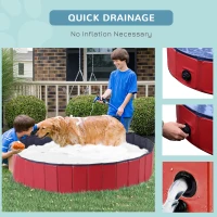 PawHut Dog Paddling Pool, Foldable Dog Pool, Leakproof & Hard Plastic, Portable Pet Bathtub with Non-Slip Base & Drainage Hole, for Indoors, Outdoors, Garden, Patio, 160 x 30 cm, Red(m-6)