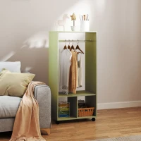 HOMCOM Open Wardrobe on Wheels, Bedroom Wardrobe with Clothes Hanging Rail, 2 Storage Shelves, Mobile Garment Rack for Cloakroom, Hallway, Green(m-2)