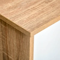 HOMCOM Aparador de Cocina con 2 Puertas Correderas Estantes Ajustables y Patas de Madera 130x40x74,5 cm Natural y Blanco(m-9)