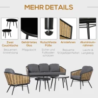 Outsunny Gartenmöbel-Set aus PE-Rattan, PE-Rattan-Lounge-Set, 5tlg., Schwarz +Braun + Grau(m-6)