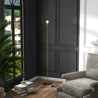 HOMCOM Lampadaire sur pied salon jusqu'à 40W design style art déco anneau en métal doré 28 x 25 x 160 cm doré(m-7)