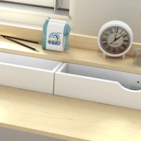 HOMCOM Bureau avec étagère de rangement et 2 tiroirs style moderne effet bois naturel et métal blanc - 106L x 50D x 89H cm(m-7)