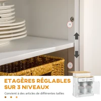 HOMCOM Desserte îlot de cuisine 3 placards étagères réglables 2 plans de travail en bois 2 tiroirs 76 x 97,5 x 92,5 cm blanc(m-6)