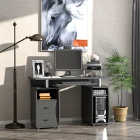 HOMCOM Bureau informatique étagères et tiroir, 120 x 50 x 85 cm, bureau d'ordinateur avec rangement support imprimant et clavier, table d'étude pour chambre, bureau, noir(m-2)