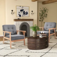 HOMCOM Armchair, Linen Fabric Accent Chair, Occasional Chair with Beech Wood Frame for Living Room, Reception, Bedroom, Balcony, Set of 2, Grey and Natural(m-10)