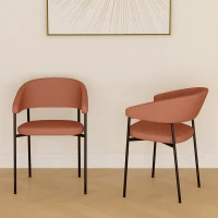 HOMCOM Set 2 Sedie da Pranzo Imbottite e Monoblocco, in Tessuto Effetto Lino e Acciaio, 59x56x78 cm, Arancione(m-7)