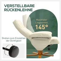 HOMCOM Relaxsessel mit Hocker, 145° neigbare Rückenlehne, 360° drehbar, Kunstleder, Cremeweiß(m-4)