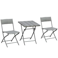 Outsunny Polyrattan Bistroset für 2 Personen Sitzgruppe Rattan Gartenmöbel Set Garnitur Grau(m-10)
