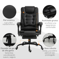 Vinsetto Silla de Oficina con 7 Puntos de Masaje con Reposapiés Retráctil Altura Ajustable Control Remoto y Tejido de PU Negro(m-8)