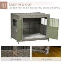 PawHut Wicker Dog Cage, Dog Crate with Lockable Door and Soft Washable Cushion for Medium to Large Sized Dogs, 85 x 61 x 70 cm, Grey(m-4)