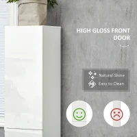 kleankin Tall Bathroom Cabinet with Adjustable Shelves, High Gloss Storage Cupboard, Freestanding Tallboy with Storage Drawer, White(m-5)