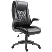 Vinsetto Bürostuhl Ergonomischer Drehstuhl Computerstuhl mit Wippfunktion höhenverstellbar mit Kopfstütze und gepolsterte Armlehnen Kunstleder Schwarz 69,5 x 76 x 113–121 cm(m-10)